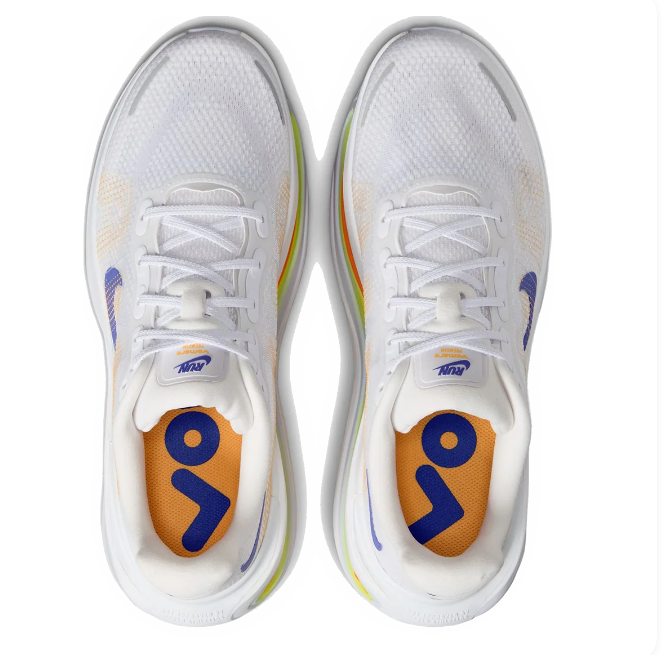 Nike Vomero Premium Running Shoes – White & Blue with Orange Accents