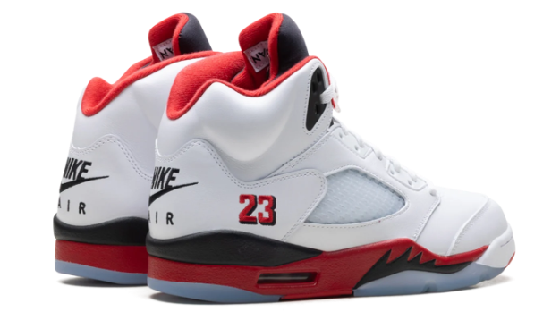 Air Jordan 5 'Fire Red Black Tongue' Sneakers - White / Red / Black