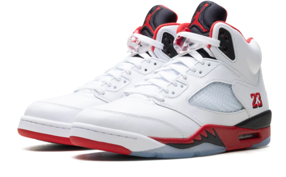Air Jordan 5 'Fire Red Black Tongue' Sneakers - White / Red / Black