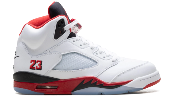 Air Jordan 5 'Fire Red Black Tongue' Sneakers - White / Red / Black