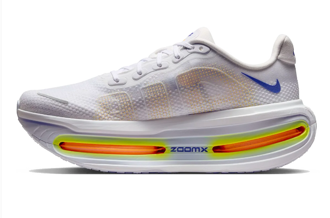 Nike Vomero Premium Running Shoes – White & Blue with Orange Accents